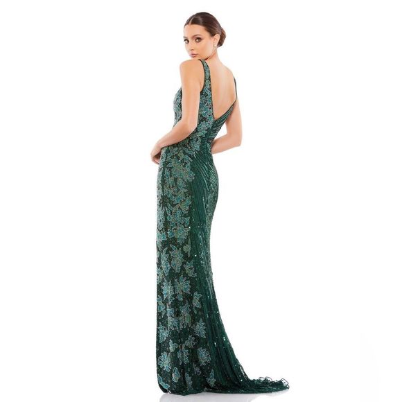 Mac Duggal Deep Green Beaded Floral Sleeveless V-Neck Gown Size 8 - Picture 2 of 8